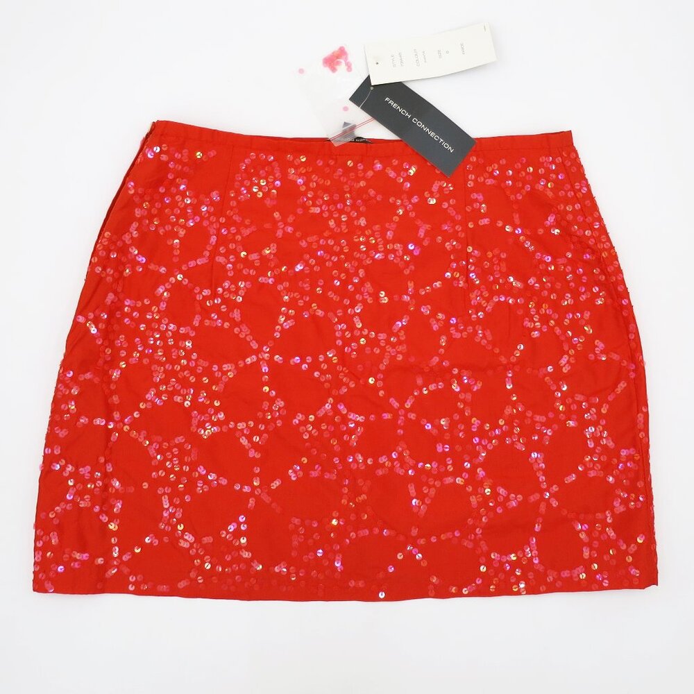 French Connection Y2K Fanta Orange Silk Sequined Mini Skirt Size 8 NWT